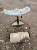 Vintage garden mower tractor towed lawn roller with seat