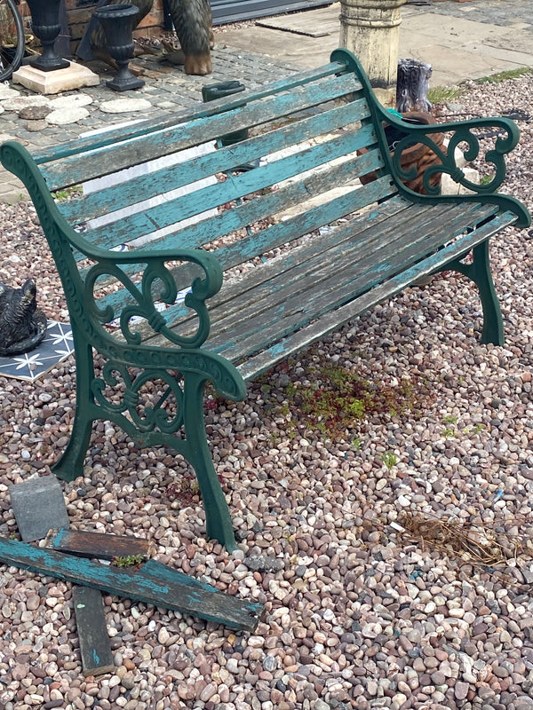 Reclaimed green outdoor bench